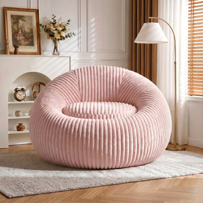 Large Corduroy Bean Bag Chair for Adults, Ergonomic Foam Filled Round Lounge Sofa with Washable Seat Cover, Holds 397 lbs for Gaming Bedroom, Living Room