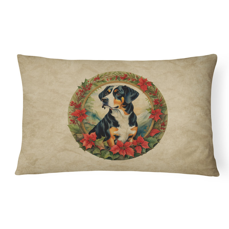 Entlebucher Mountain Dog Christmas Flowers Throw Pillow, 12" x 16", Rectangular