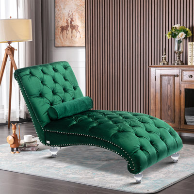 Jakolbi Elegant Indoor Velvet Upholstered Leisure Chaise Lounge Chair with Transparent Acrylic Legs by House of Hampton