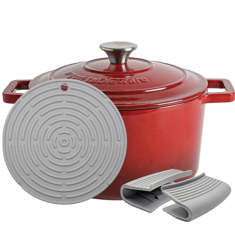 Argon Tableware - Round Cast Iron Casserole Dish, Red