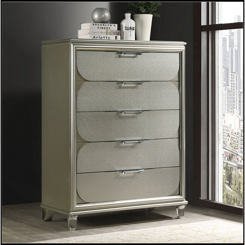 Commode contemporaine en argent à 1 commode à 5 tiroirs