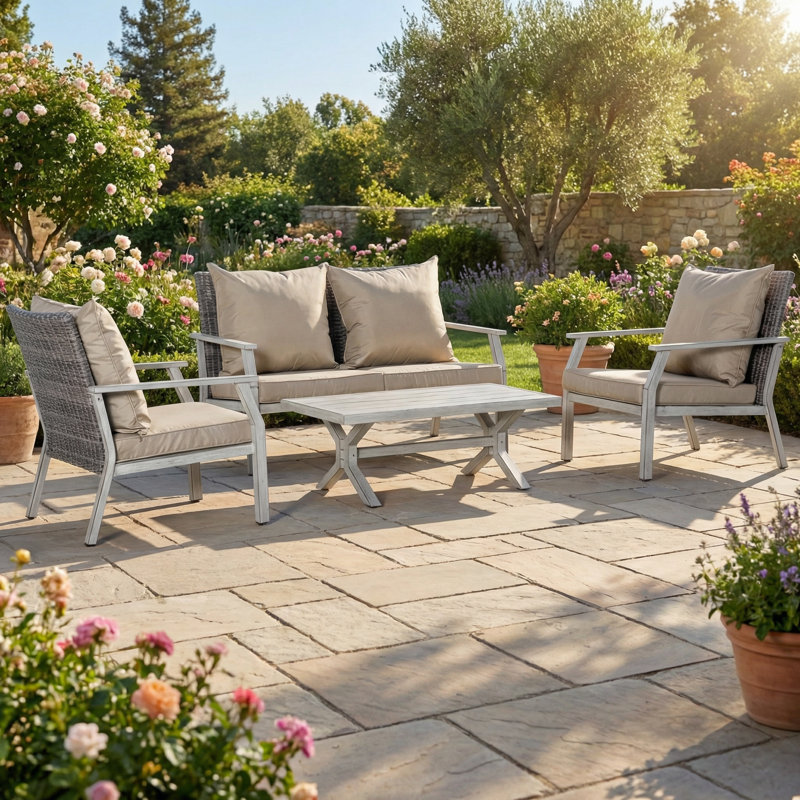 Ensemble de conversation 4 pièces avec coussins pour la cour, la piscine et le jardin