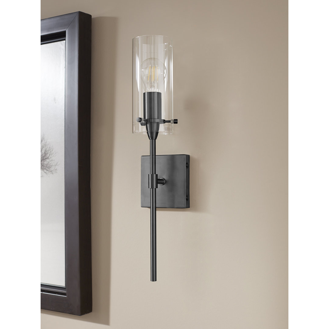 Angelina 1 - Light Dimmable Wallchiere Ivy Bronx Shade Color: Clear Finish: Black