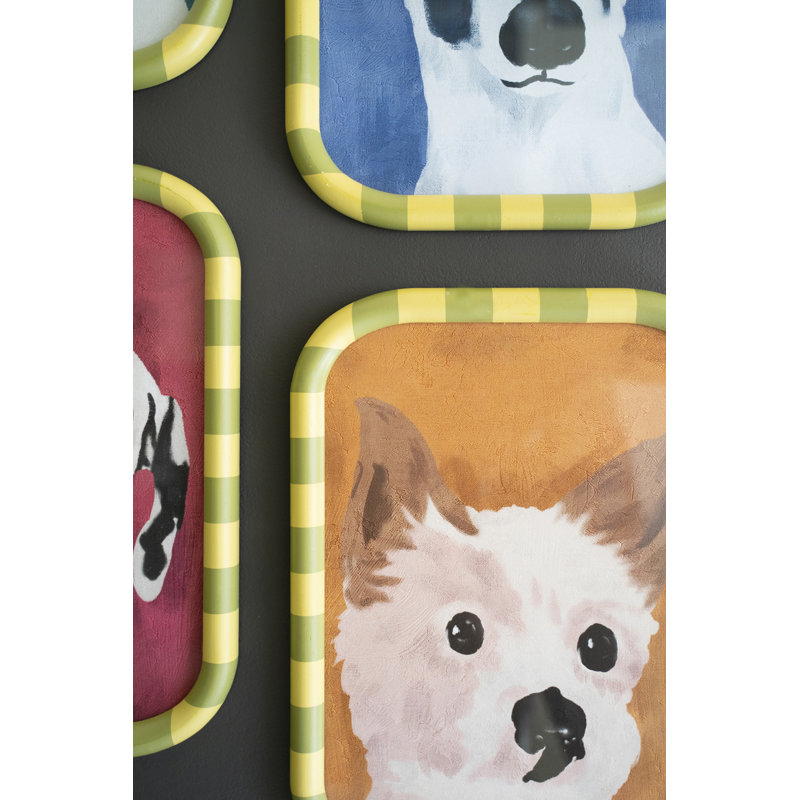 «Kalalou», art mural encadré de chiens sous verre H 15,5 po - multicolore, ensemble de quatre