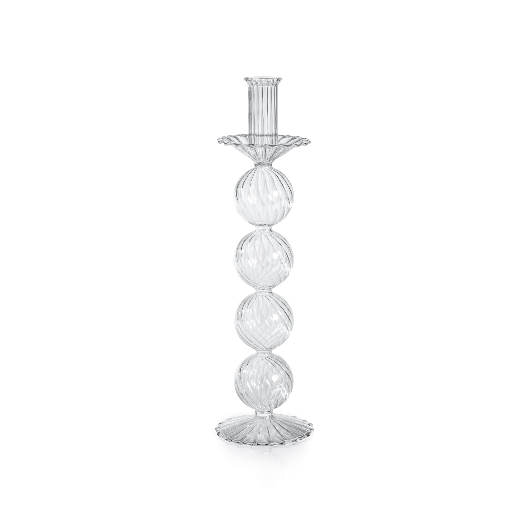 Adrienna Swirl Glass Taper Candle Holders, Set of 2, 13" H x 3.5" W x 3.5" D