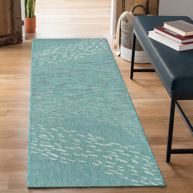 Tapis d'intérieur et d'extérieur à tissage plat abstrait Conradine Performance, Tapis de couloir 1 pi 11 po x 7 pi 6 po