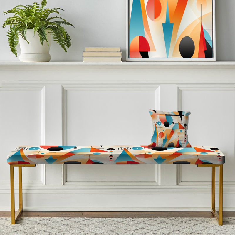 Banc rembourré Mid-Century, Revival Triangular Geometric Pattern
