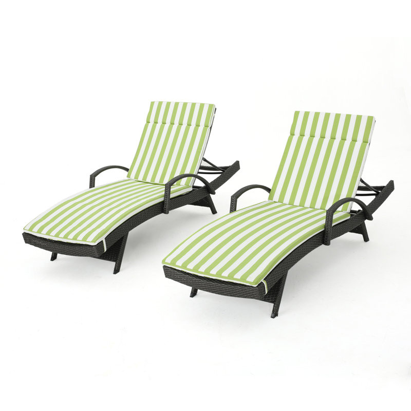 Blaise Outdoor Chaise Lounge Set , Cushion Included, Green/White, Gray
