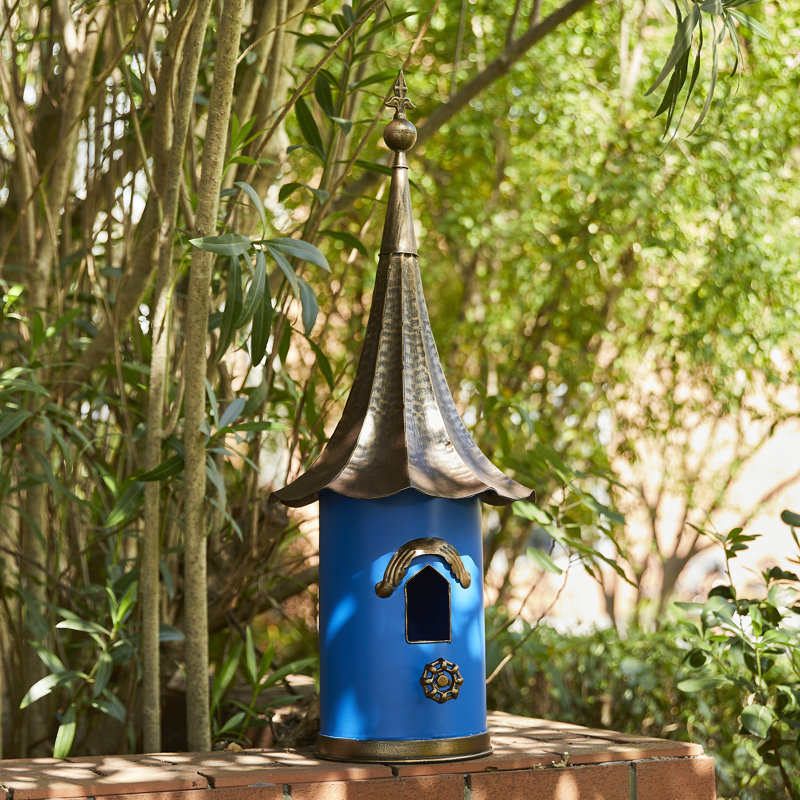 Klem Oversized Pagoda with Bronze Roof Metal Decorative Outdoor Garden Birdhouse, Blue
