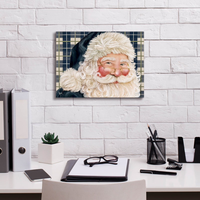  «Navy Plaid Santa» par Ashley Bradley, art mural sur toile, H 12 po x l 16 po