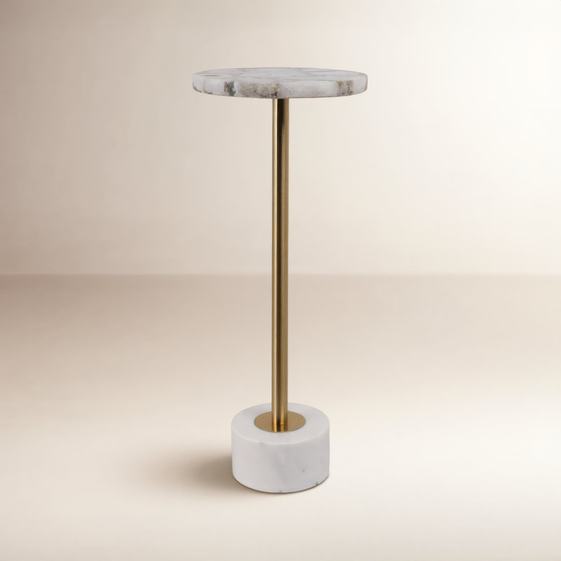 Table d'appoint en agate de pierre et plateau en marbre avec finition en fer pour le bureau de la chambre à coucher - 24 po blanc et or