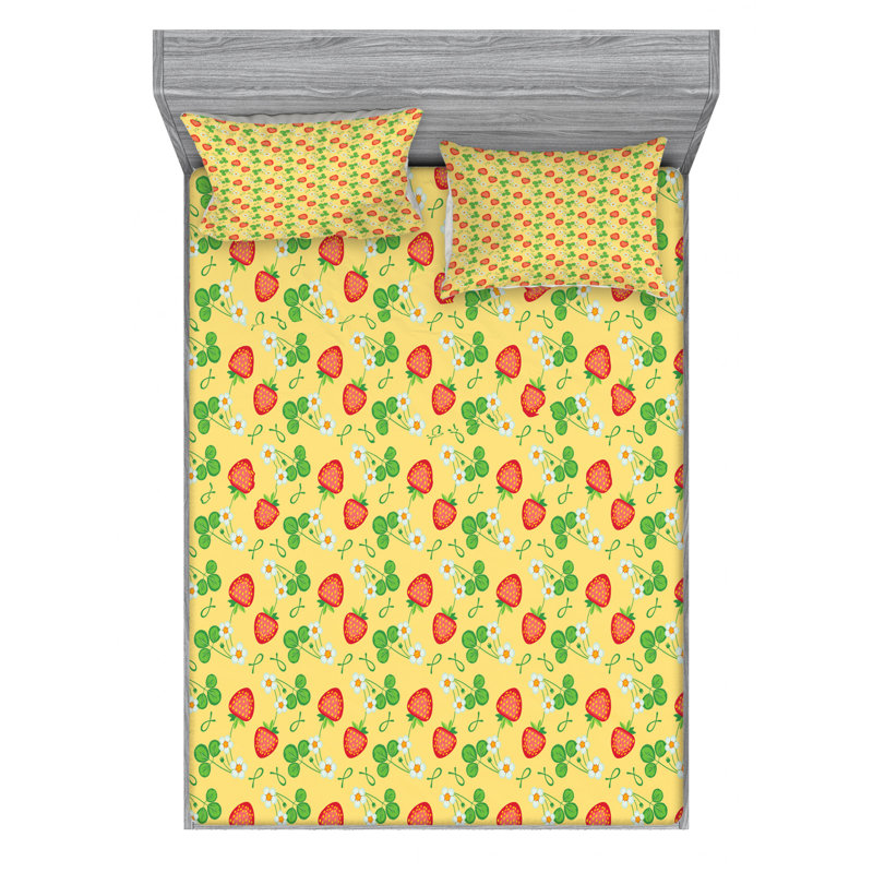 Ensemble de draps Strawberry, Drap-housse grand avec 2 taies d'oreiller