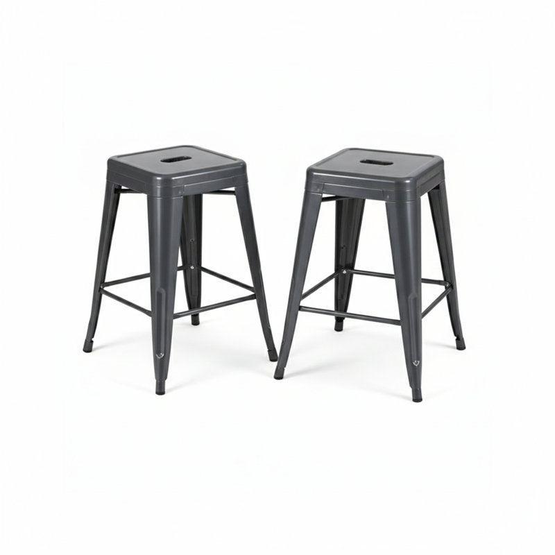  Ensemble de 2 tabourets de comptoir en métal de 24 pouces, ensemble de 2 tabourets empilables intérieur / extérieur, gris, 2