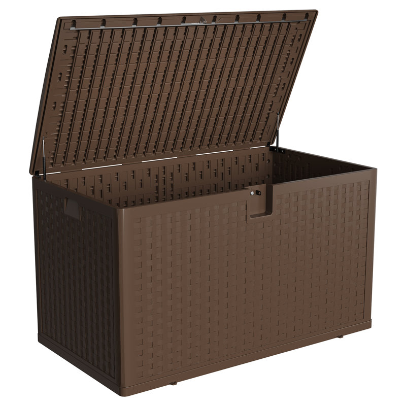 Qeetex 120 Gallon Outdoor Resin Deck Box – Large Weather-Resistant Storage Chest – Lockable Waterproof Lid – Ideal for Patio Cushions, Garden Tools, Pool Accessories – Brown