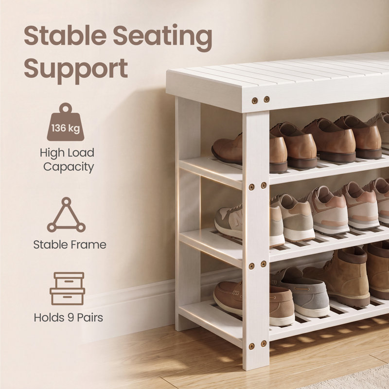 3-Tier Shoe Storage Rack,Entryway Bench, White