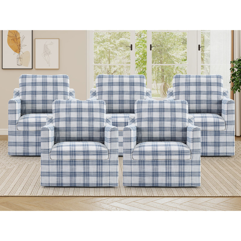 Fauteuil d'appoint pivotant de 31,8 po de largeur avec housse amovible et coussins compressés (ensemble de 5), Bleu, 5