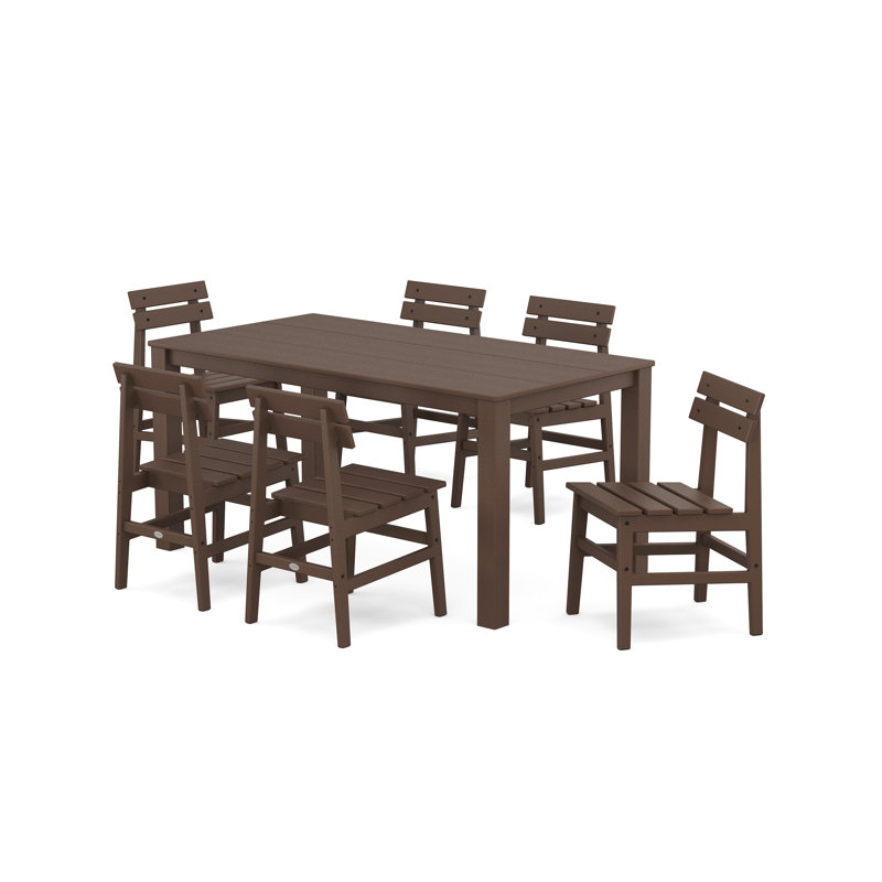 Modern Studio Plaza Chair 7-Piece Parsons Table Dining Set, Mahogany
