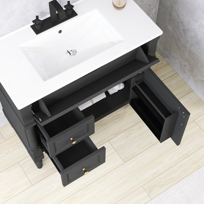 Ensemble de meuble-lavabo autoportant 36 po avec comptoir en céramique 36 po, Noir