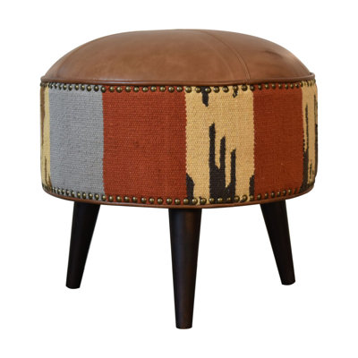 Prange 45cm Wide Genuine Leather Round No Pattern Footstool Ottoman