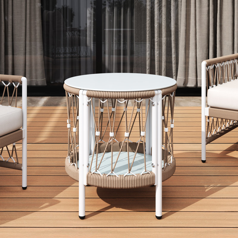 Table d'appoint 17,24 po d'extérieur de style bohémien avec base rouille et surface en verre lisse à des fins décoratives