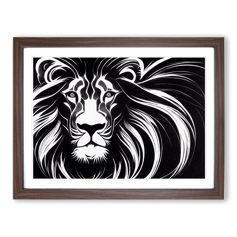 Wondrous Lion Abstract - Single Picture Frame Painting, 46cm H x 64cm W x 2cm D, Walnut