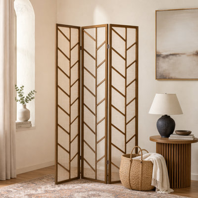 Walnut and Linen Foldable 3-Panel Screen, Perfect for Adding Privacy and Rustic Elegance to Modern Spaces