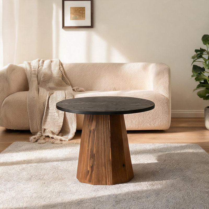Table basse ronde avec piédestal compact, placage de bois noir, diamètre de 23,62 po