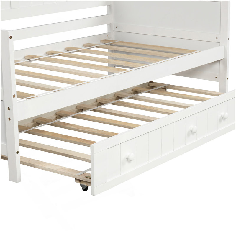 Lit de jour simple en bois avec lit gigogne, canapé-lit pour le salon de la chambre à coucher, blanc, Blanc