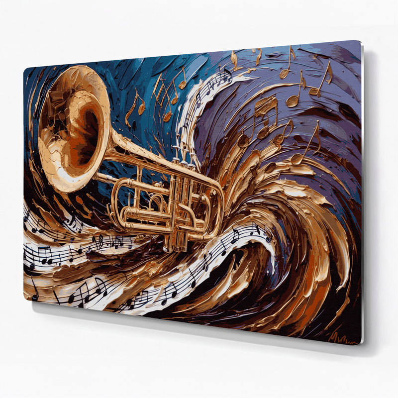 Art mural en métal noir Music Trombone, H 20 po x l 30 po