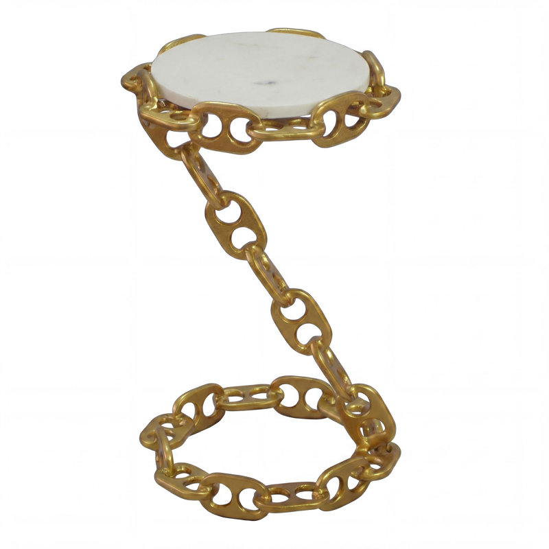 Silver Chain-Link Marble Top Side Table, Gold
