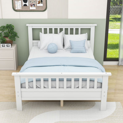 Full Size Wooden Platform Bed with Support Leg, Headboard and Footboard