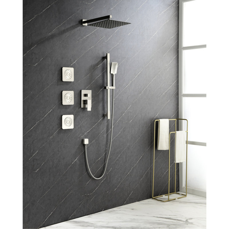 Matte Black Shower System With Efficient And Versatile Functions: Head, Hand Shower, Slide Bar, Bodysprays, Arm, Hose, Valve Trim Bathroom Features: