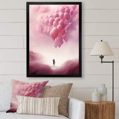 «Pink Air Balloon Woman Solitude III», art mural abstrait