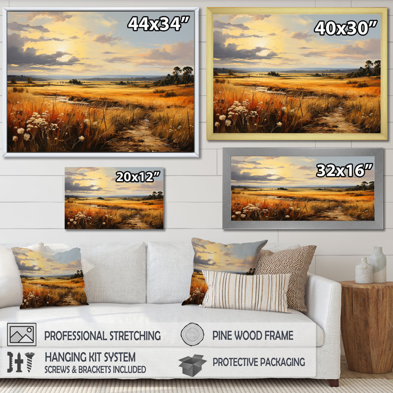 «Yellow Wheat Field Meadows III - Meadow», art mural, Cadre d'angle fermé noir, H 12 po x l 20 po x P 1 po