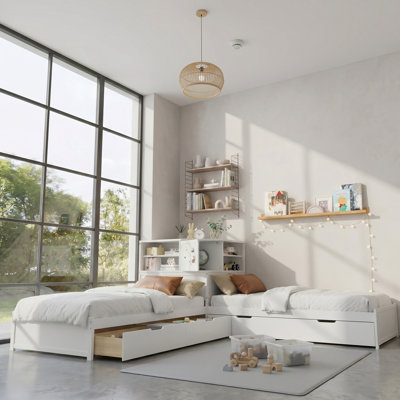 Lit pour enfant en L 3 en 1 avec rangement DEL et éclairage Lunthar