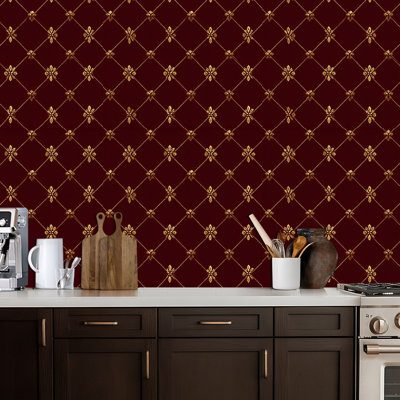 Papier peint adhésif autocollant à motif de losanges décoratifs dorés profonds marron foncé amovible auto-adhésif mural pour armoires de cuisine de chambre à coucher 24 po x 118 po