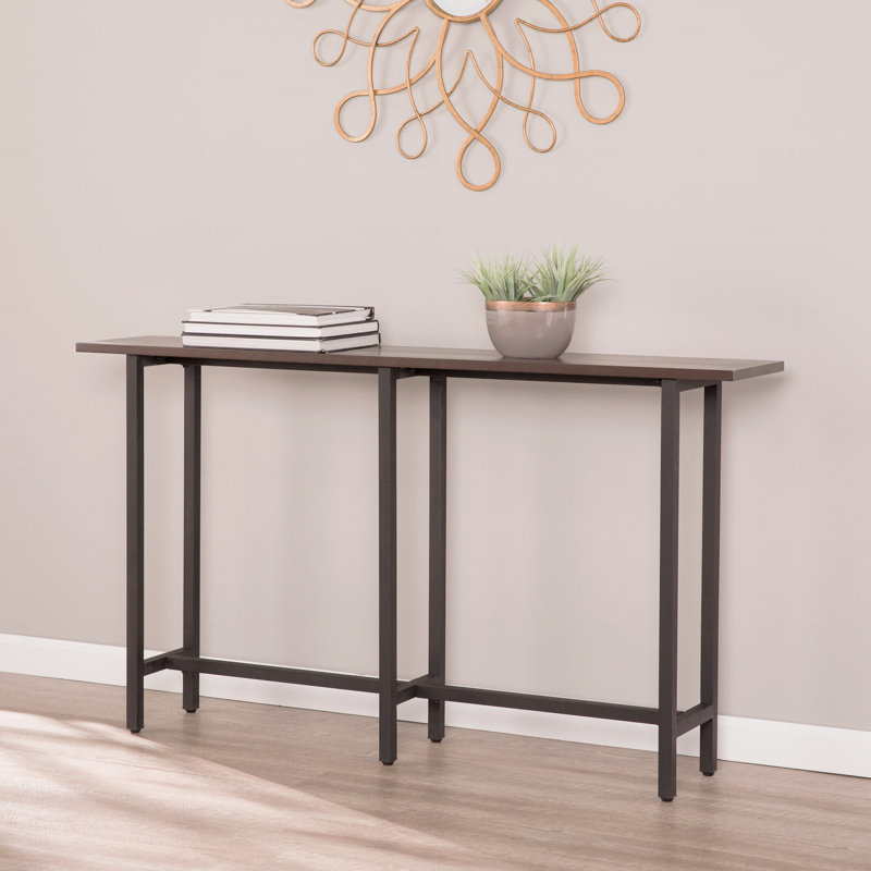 Long Narrow Industrial Console Table with Matte Black Iron Frame for Entryway, Living Room, Open Concept Space