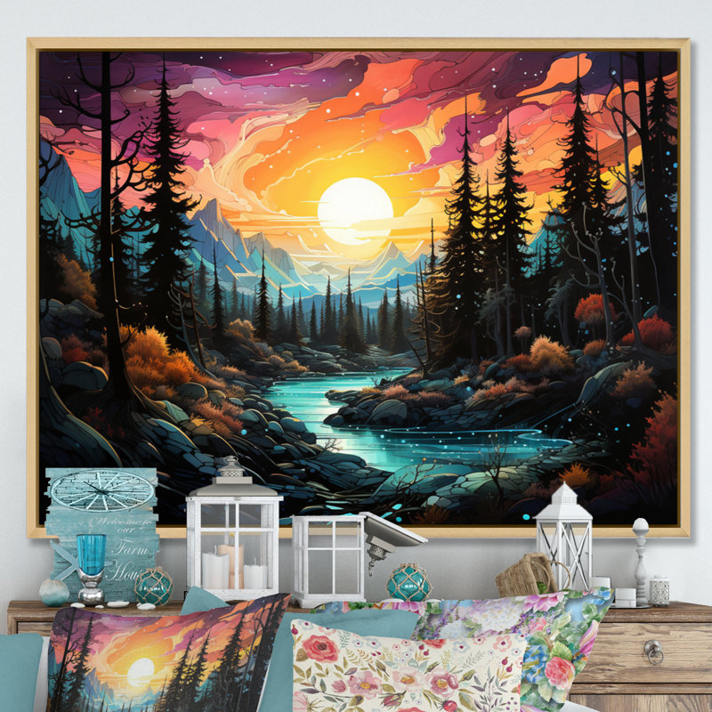 «Landscape Aurora Borealis Natures X», reproduction sur toile, H 24 po x l 32 po, Cadre photo blanc