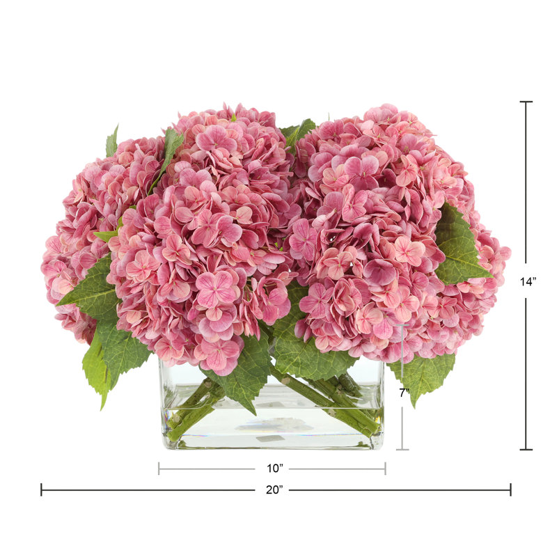 Real Touch Hydrangea in Glass Vase, Pink