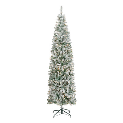 Acacia Pencil Slim Flocked Tree with Clear Lights