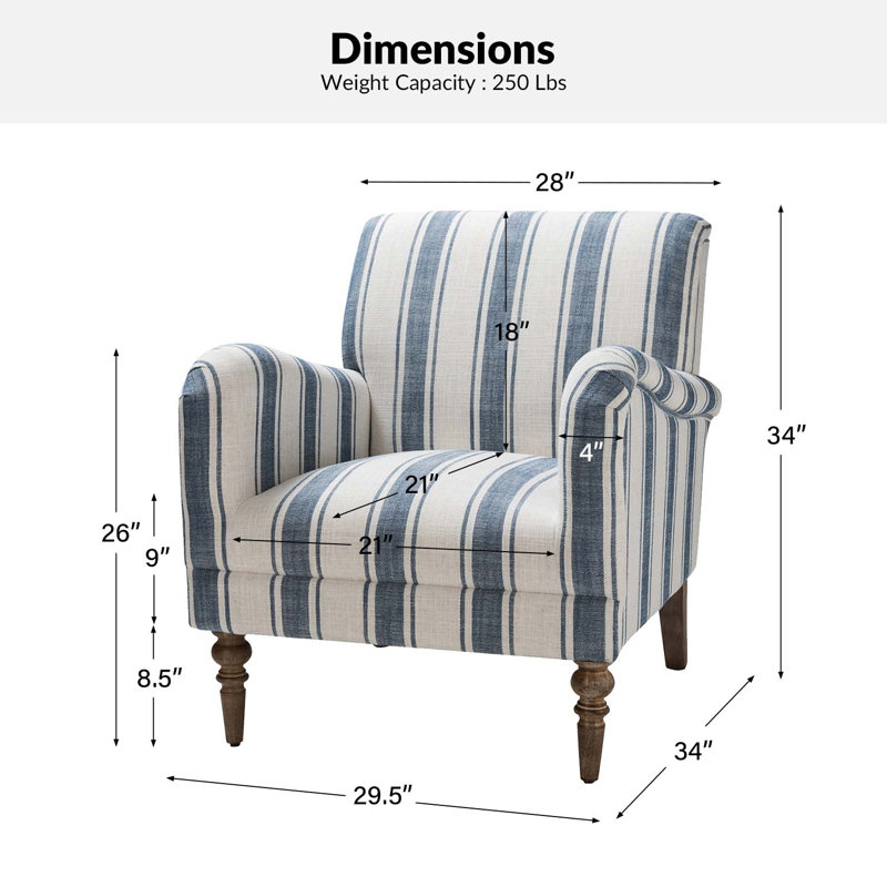 Fauteuil Ariana l 29,5 po Farmhouse, Bleu marine 100% polyester