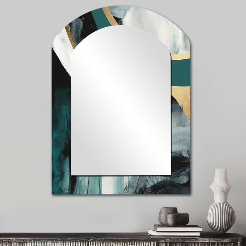 Encadrement géométrique doré et vert II, 34 po x 25 po