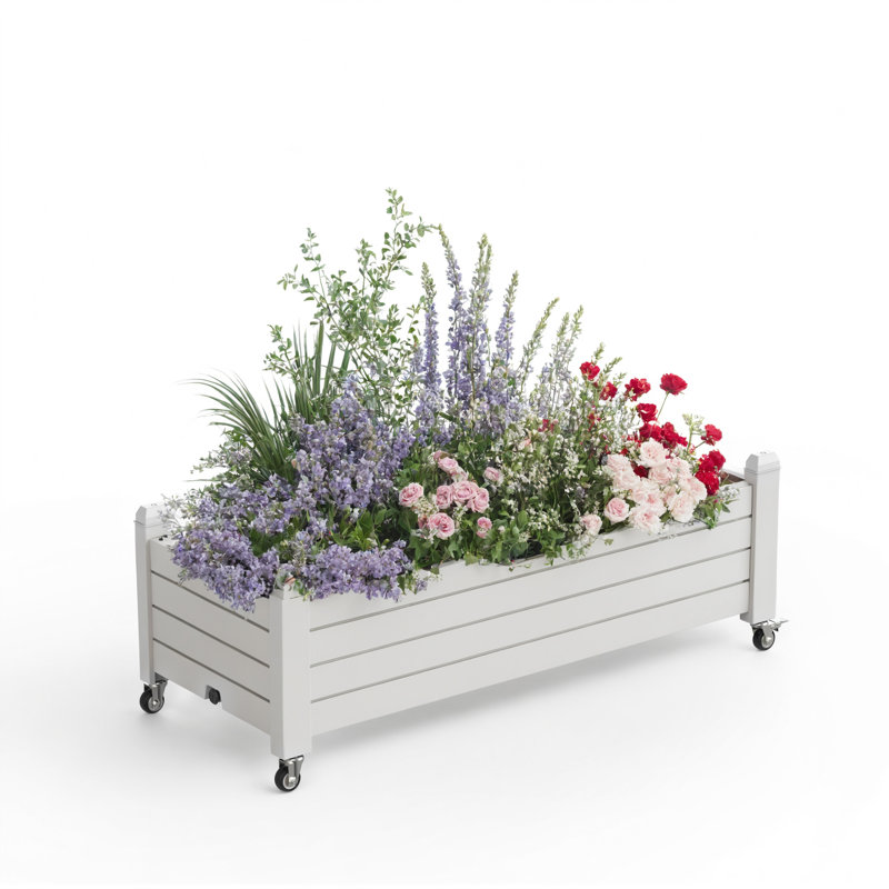 Boîte à fleurs de 43 po avec roues, moniteur de niveau d'eau et trous de drainage (cendre)