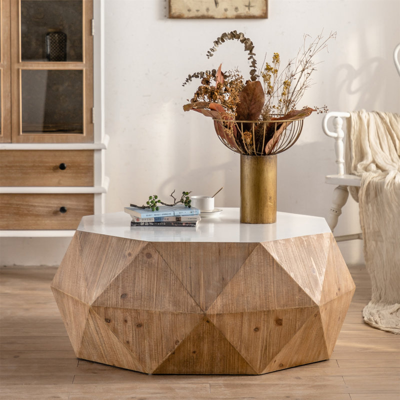 38"Three-Dimensional Embossed Pattern Design American Retro Style Coffee Table