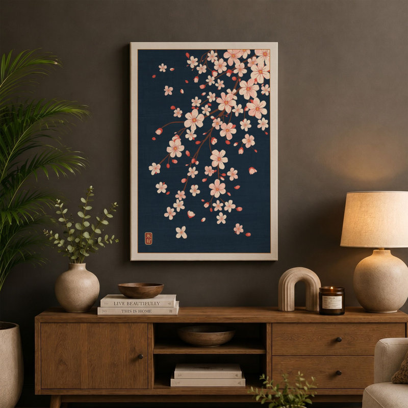 Drifting Blossoms Botanical 1 Piece Wrapped Canvas Wall Art, 36x24 - 91.4 x 61.0 cm, Ochre Border
