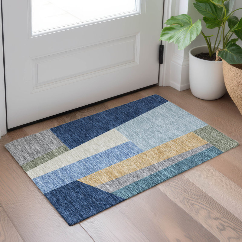 Tapis géométrique intérieur / extérieur lavable à la machine Chantille ACN2446, 1 pi 8 po x 2 pi 6 po, Marine