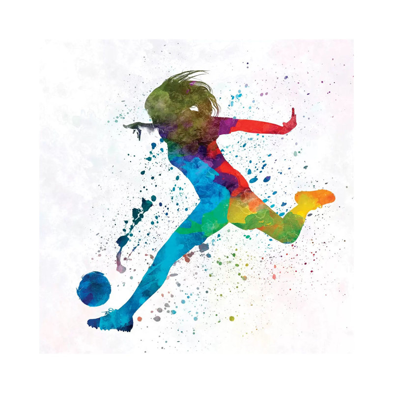 Woman Soccer Player 01 In Watercolour by Paul Rommer - Wrapped Canvas Painting, 45.72 cm H x 45.72 cm W