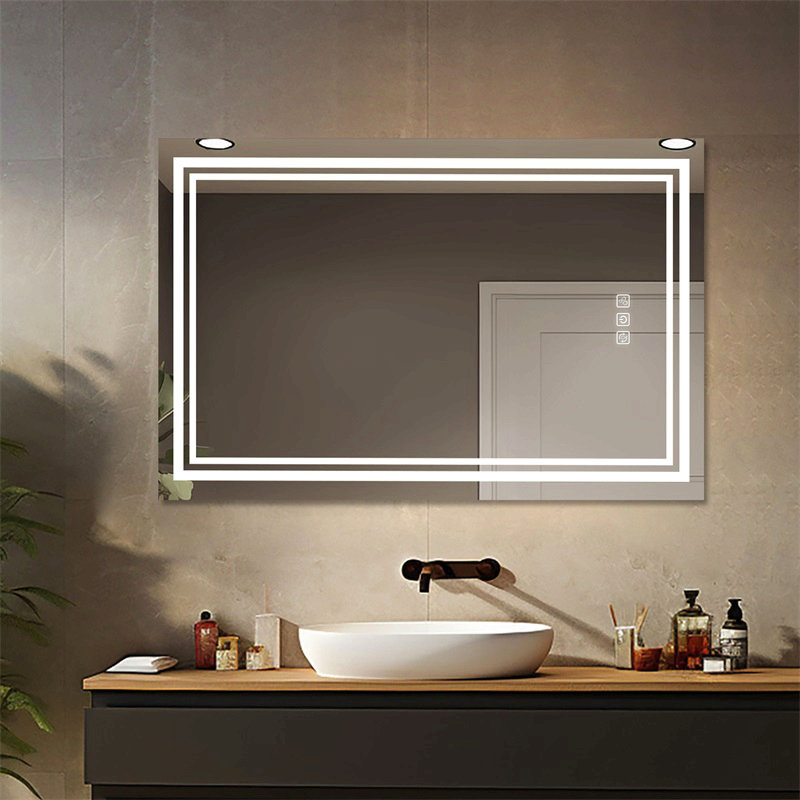Lumière avant brillante pour miroir de salle de bain, 5 minutes, désembuage, pleine réflexion HD, 3 couleurs à intensité variable, fixation murale