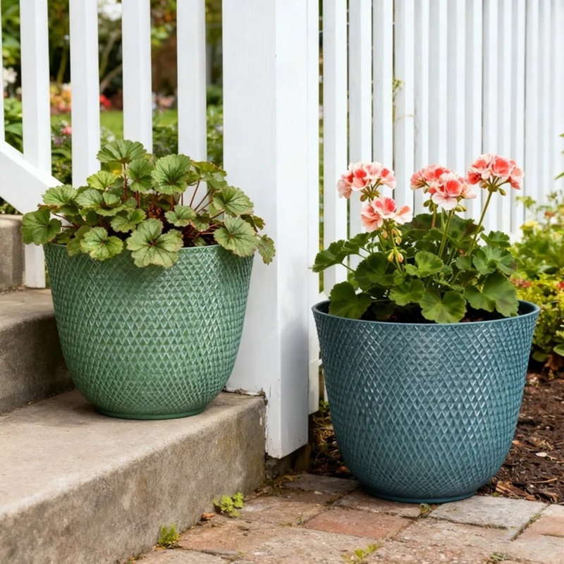 Pot à fleurs vert en résine recyclée, Vert