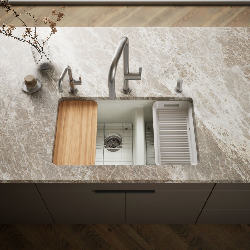 Riverby 33" undermount double-bowl workstation kitchen sink, Dune